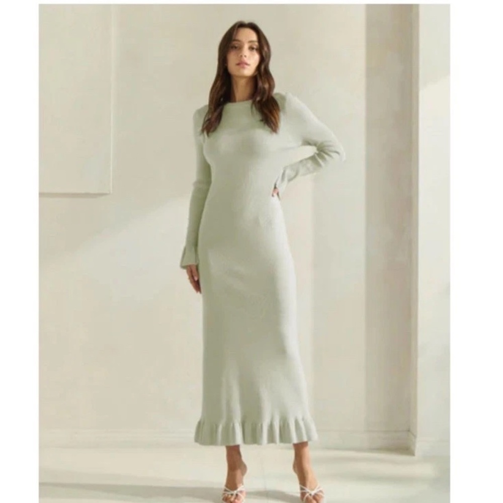 NWT Able USA 2025 Spring Collection Open Bow Back Maxi Dress Sage Green Large L